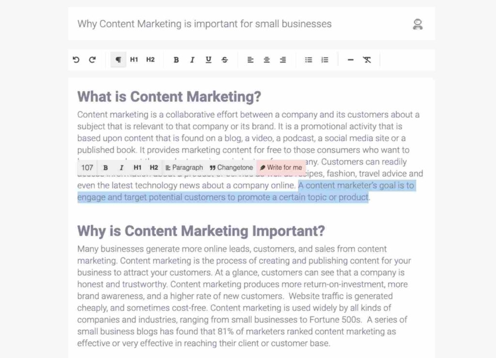 ai article writer example on ContentBot.ai