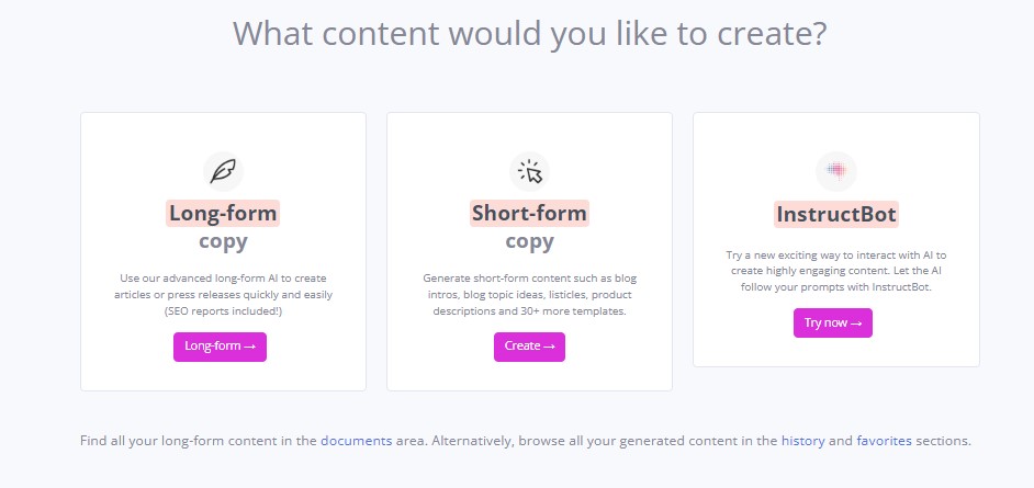ContentBot Write Feature Page