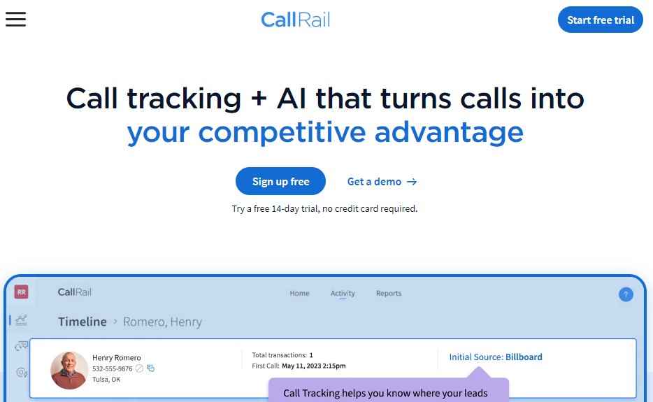 CallRail Home Page
