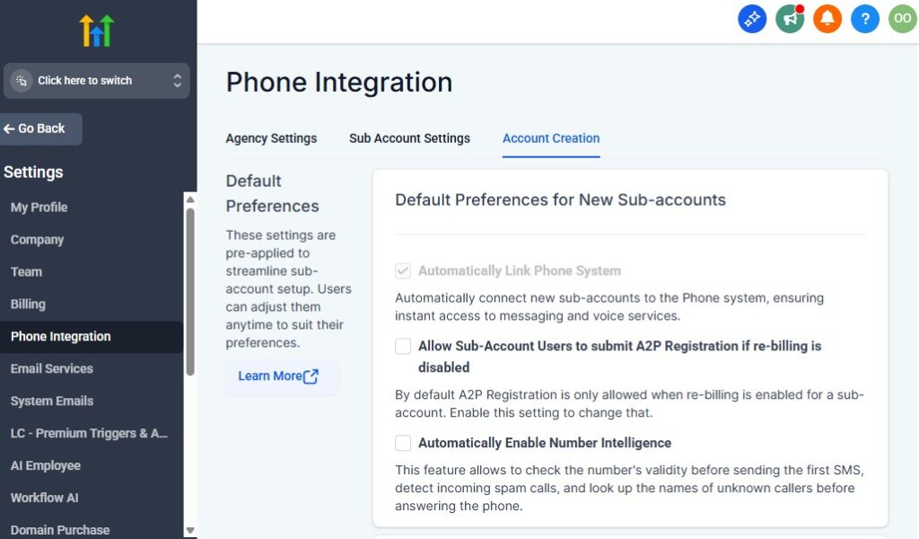 GoHighLevel A2P Registration in Phone Integration