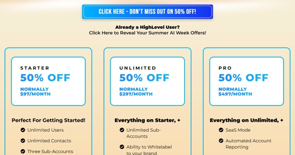 GoHighLevel Summer Promo Pricing Plans