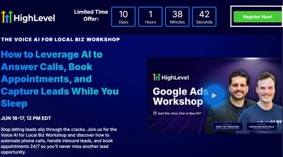 GoHighLevel Voice AI Workshop Home Page Registration