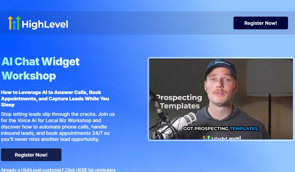 GoHighLevel AI Chat Widget Workshop Home Page