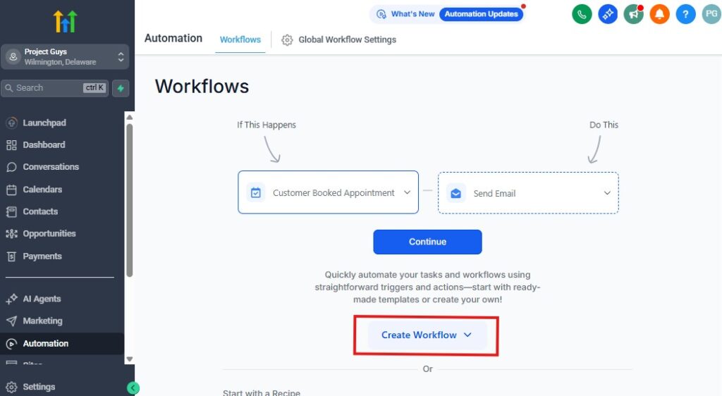 Create Workflow on GoHighLevel word image 1