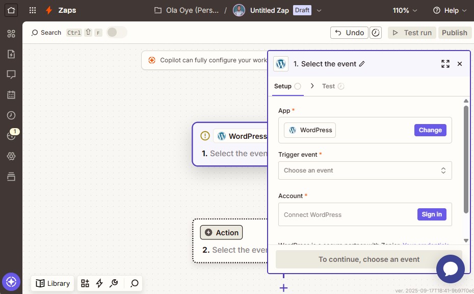 Create a Zap on Zapier using WordPress
