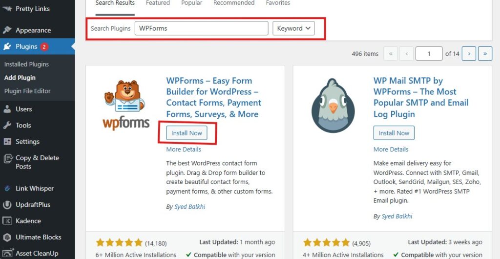 Install WPforms on WordPress