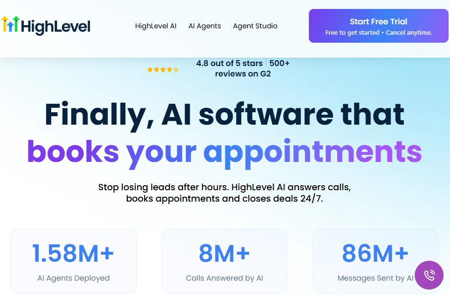 GoHighLevel Conversation AI Promo June 2026: (50% Off 3 Months) 1 GoHighLevel AI Agents Homepage Interface