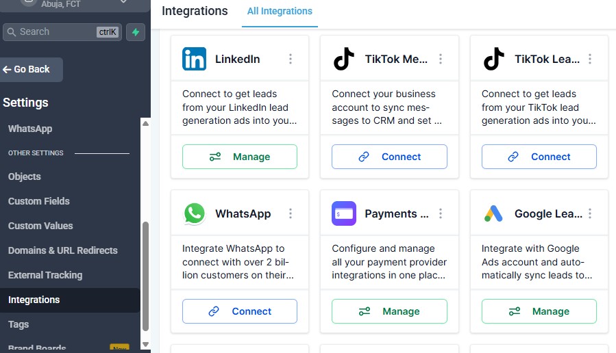 GoHighLevel for Fitness Trainers: (Helpful Tutorial) 21 GoHighLevel Integration Interface