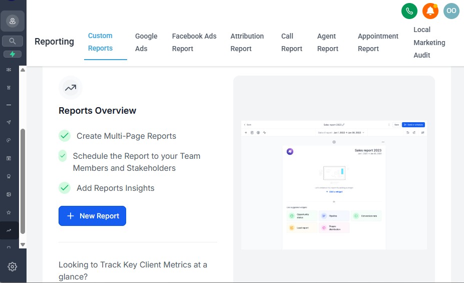 GoHighLevel for Gym Owners & Instructors (2026 Guide) 20 GoHighLevel Reporting Interface