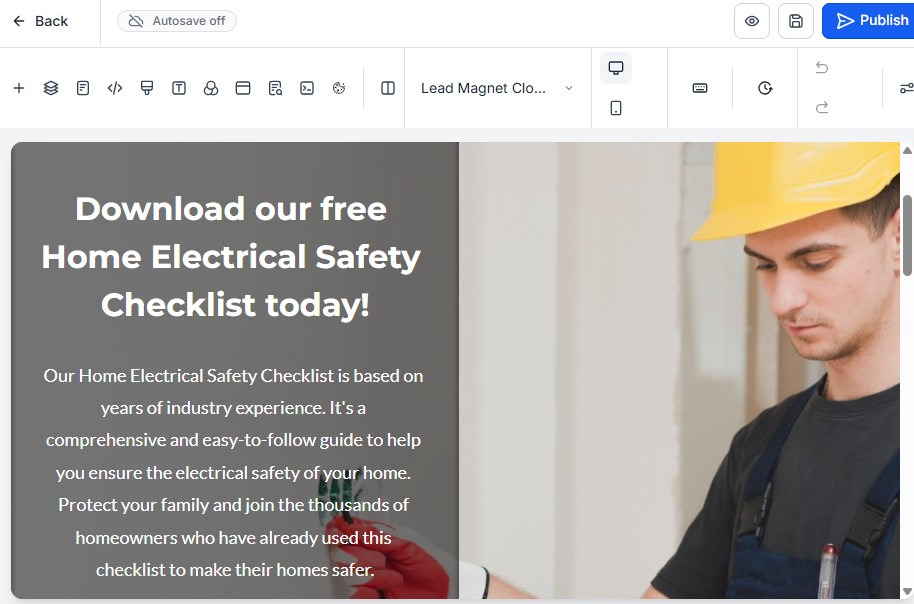 GoHighLevel for Electricians: (2026 Helpful Guide) 17 GoHighLevel Electricians Funnel Design Interface Example